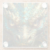 ターコイズとゴールドのドラゴンの顔 ガラスコースター (裏面)