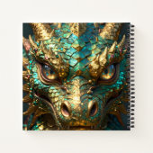 ターコイズとゴールドのドラゴンの顔 ノートブック (裏面)