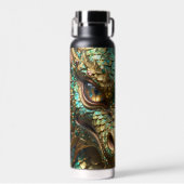 ターコイズとゴールドのドラゴン顔 ウォーターボトル (正面)