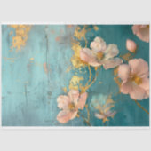 ターコイズとゴールドのフラッシュ フラワーのティッシュペーパー 薄葉紙 (正面)