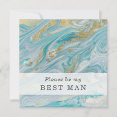 ターコイズとゴールドのベストマンカード 招待状 (正面)