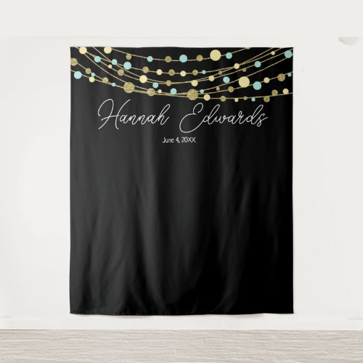 ターコイズとゴールドのマイルストーン誕生日パーティーバナー タペストリー (正面)