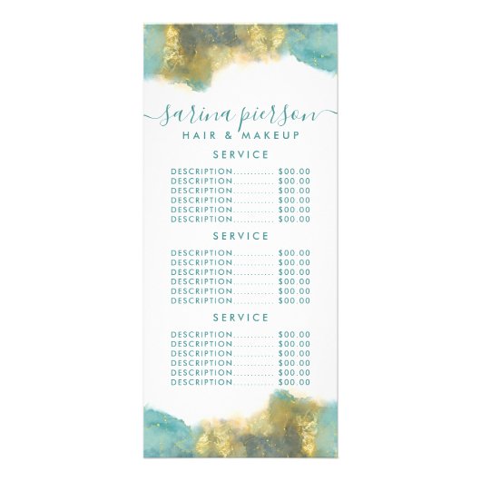 ターコイズとゴールドのモダンアート ウォーターカラーインク価格 ラックカード (裏面)