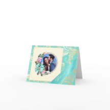 ターコイズとゴールドの写真 ウェディング サンクス カード