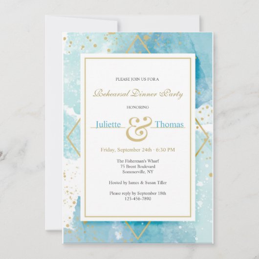 ターコイズとゴールドの招待状 招待状 (正面)