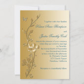 ターコイズとゴールドの花と蝶の招待状 招待状 (裏面)