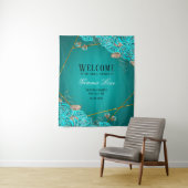 ターコイズとゴールドの花のウェディングシャワーウェルカム タペストリー (インサイチュ)