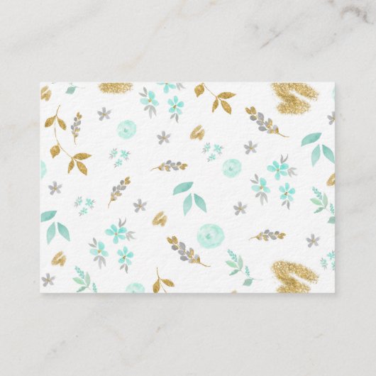 ターコイズとゴールドの花のウェディング詳細カード エンクロージャーカード (裏面)