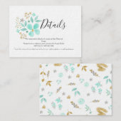ターコイズとゴールドの花のウェディング詳細カード エンクロージャーカード (正面/裏面)