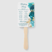 ターコイズとゴールドの花のウェディング ハンドファン (裏面)