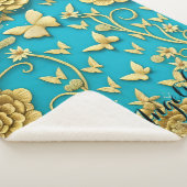 ターコイズとゴールドの花の名前カスタマイズ シェルパブランケット (3/4)