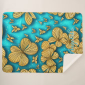 ターコイズとゴールドの花の名前カスタマイズ シェルパブランケット (正面(横))