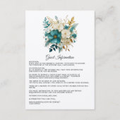 ターコイズとゴールドの花柄の結婚式ゲスト詳細 エンクロージャーカード (正面)