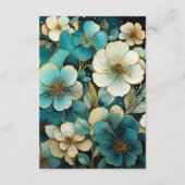 ターコイズとゴールドの花柄の結婚式ゲスト詳細 エンクロージャーカード (裏面)