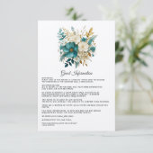 ターコイズとゴールドの花柄の結婚式ゲスト詳細 エンクロージャーカード (スタンド正面)