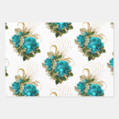 ターコイズとゴールドの花柄ラッピングシート ラッピングペーパーシート (正面)
