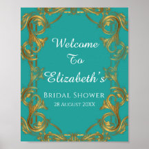 ターコイズとゴールドの装飾的な結婚式の看板