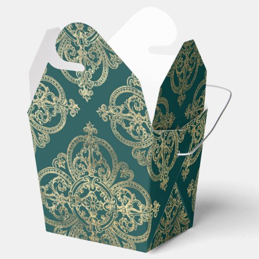 ターコイズとゴールドの鉄工装飾パターン フェイバーボックス (オープン)