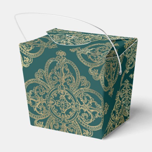 ターコイズとゴールドの鉄工装飾パターン フェイバーボックス (裏面サイド)