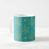ターコイズとゴールドの雪の結晶 クリスマス マグ (正面左)