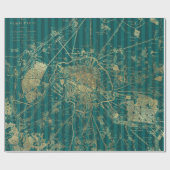 ターコイズとゴールドフォイルのヴィンテージマップ ラッピングペーパー (フラット)