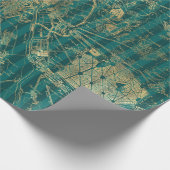 ターコイズとゴールドフォイルのヴィンテージマップ ラッピングペーパー (角)