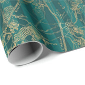 ターコイズとゴールドフォイルのヴィンテージマップ ラッピングペーパー (ロールコーナー)