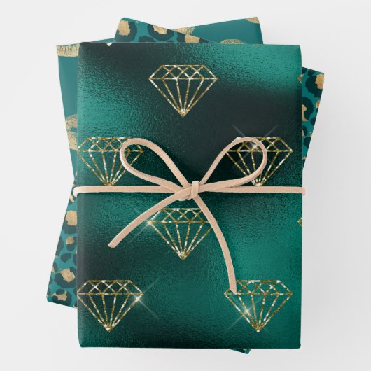 ターコイズとゴールド ラッピングペーパーシート (インサイチュ)
