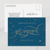 ターコイズとゴールド、婚約のお祝い、婚約報告 案内ポストカード (正面/裏面)