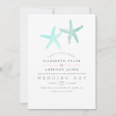 ターコイズとサンゴをテーマにしたビーチ結婚式 招待状 (正面)