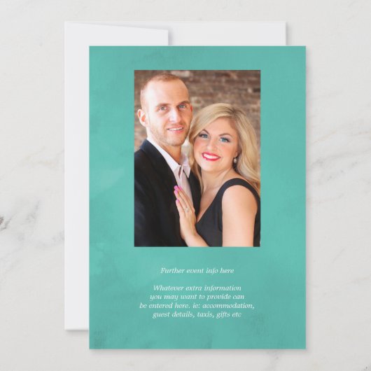 ターコイズとサンゴビーチ結婚式写真 招待状 (裏面)