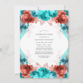 ターコイズとサンゴフローラお祝いの生活 招待状 (正面)