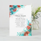 ターコイズとサンゴフローラバーチャルベビーシャワー 招待状 (スタンド正面)