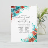 ターコイズとサンゴフローラベビーシャワーバイメール 招待状 (スタンド正面)