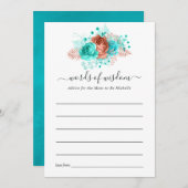 ターコイズとサンゴ素朴フローラ赤ちゃんシャワー アドバイスカード (正面/裏面)