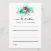 ターコイズとサンゴ素朴フローラ赤ちゃんシャワー アドバイスカード (正面)