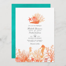 ターコイズとサンゴQRコードRSVPビーチ結婚式