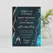 ターコイズとシルバーのグリッターアゲート＆大理石のウェディング 招待状 (スタンド正面)