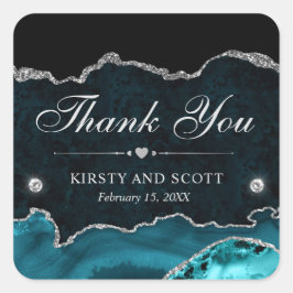 ターコイズとシルバーのグリッター大理石の結婚式 スクエアシール