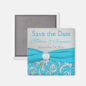 ターコイズとシルバーのダマスク日付磁石を保存 マグネット (正面/裏面)