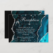 ターコイズとシルバーの偽のグリッターアゲートの披露宴 エンクロージャーカード (正面/裏面)