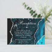 ターコイズとシルバーの偽のグリッターアゲートの披露宴 エンクロージャーカード (スタンド正面)