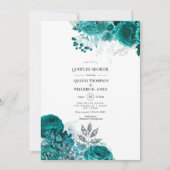 ターコイズとシルバーの花のペアシャワー 招待状 (正面)