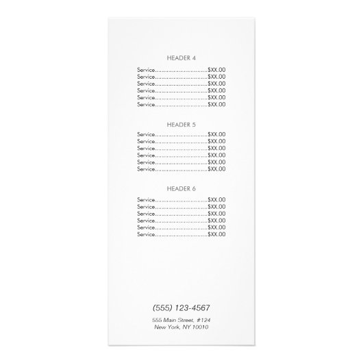 ターコイズとシルバーシークインの価格表メニュー ラックカード (裏面)