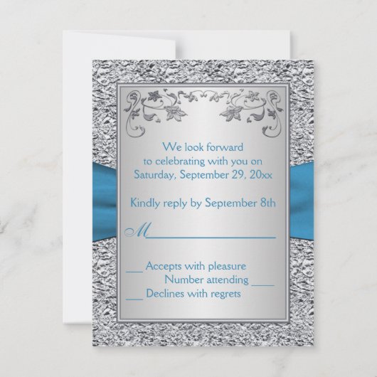 ターコイズとシルバーフォイルのRSVPカード 出欠カード (裏面)