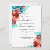 ターコイズとスペインのコーラルブリデスメイドランチョン 招待状 (正面)