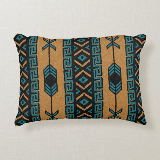 ターコイズとタン南西部の部族パタアステカーン アクセントクッション (正面)