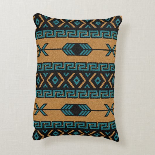 ターコイズとタン南西部の部族パタアステカーン アクセントクッション (裏面(縦))