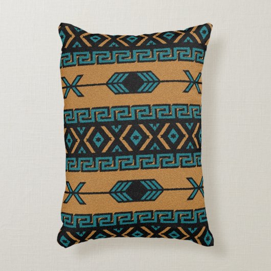 ターコイズとタン南西部の部族パタアステカーン アクセントクッション (正面(垂直))