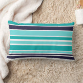 ターコイズとダークブルーストライプのランバーピロー ランバークッション (ブランケット)